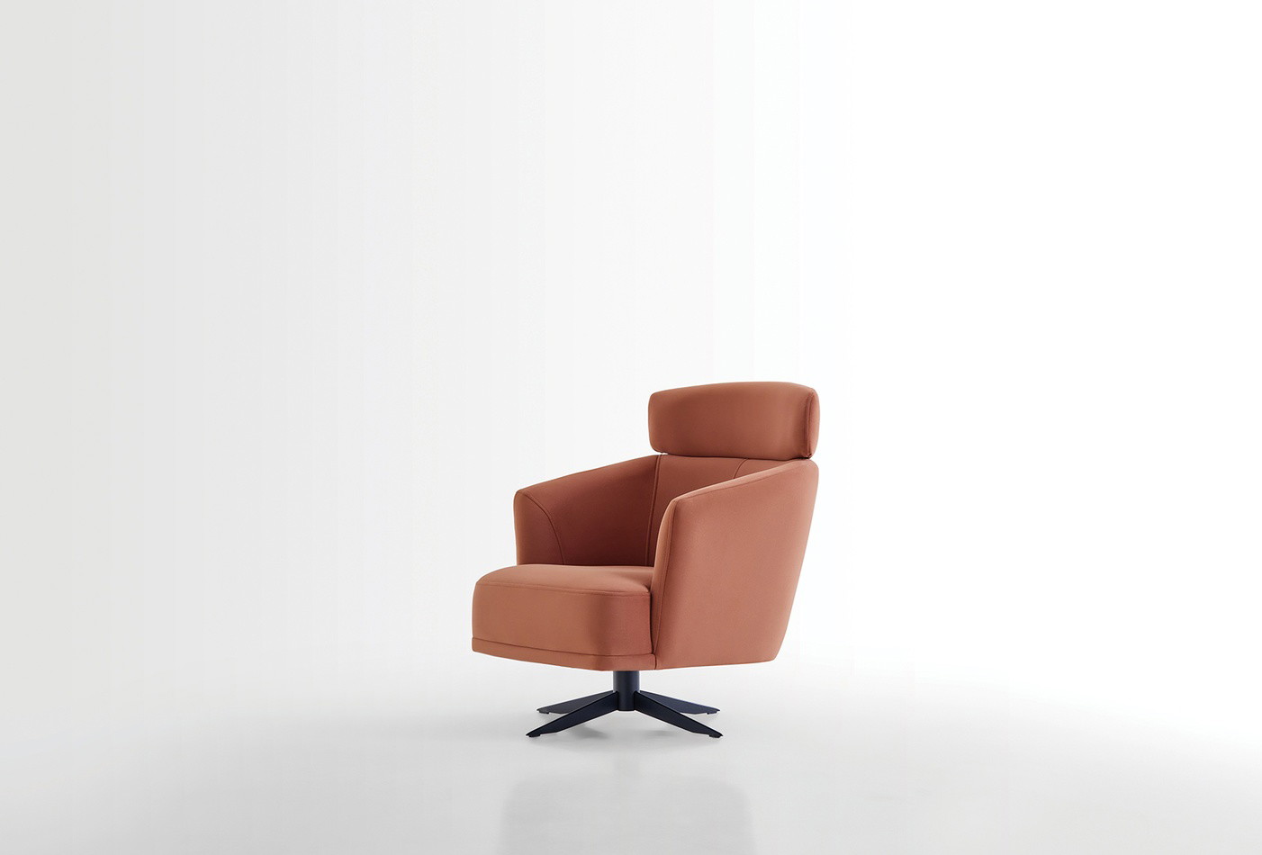 HERA Swivel Armchair Terracotta Fabric with Modern Metal Base
