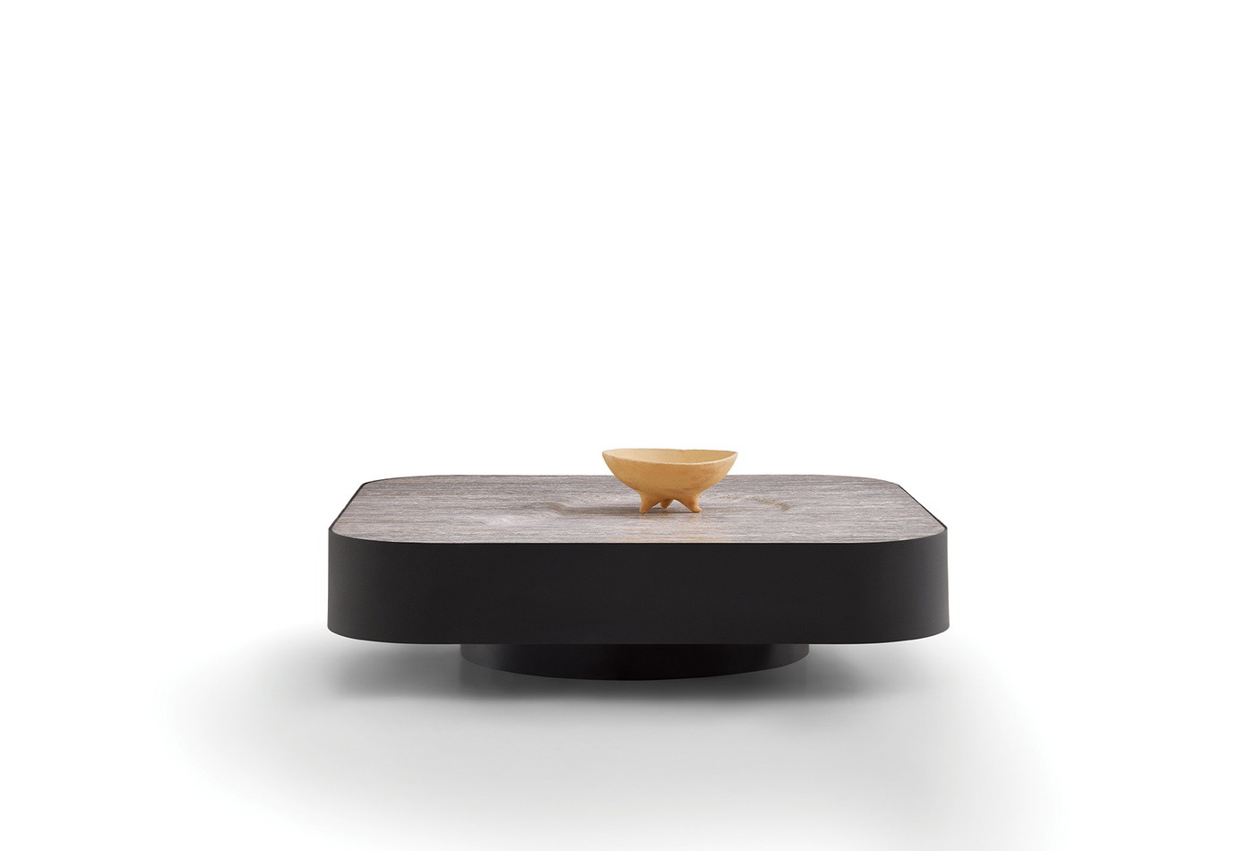 BLOCK Coffee Table with Grey Travertine Top - Modern Wood Coffee Table