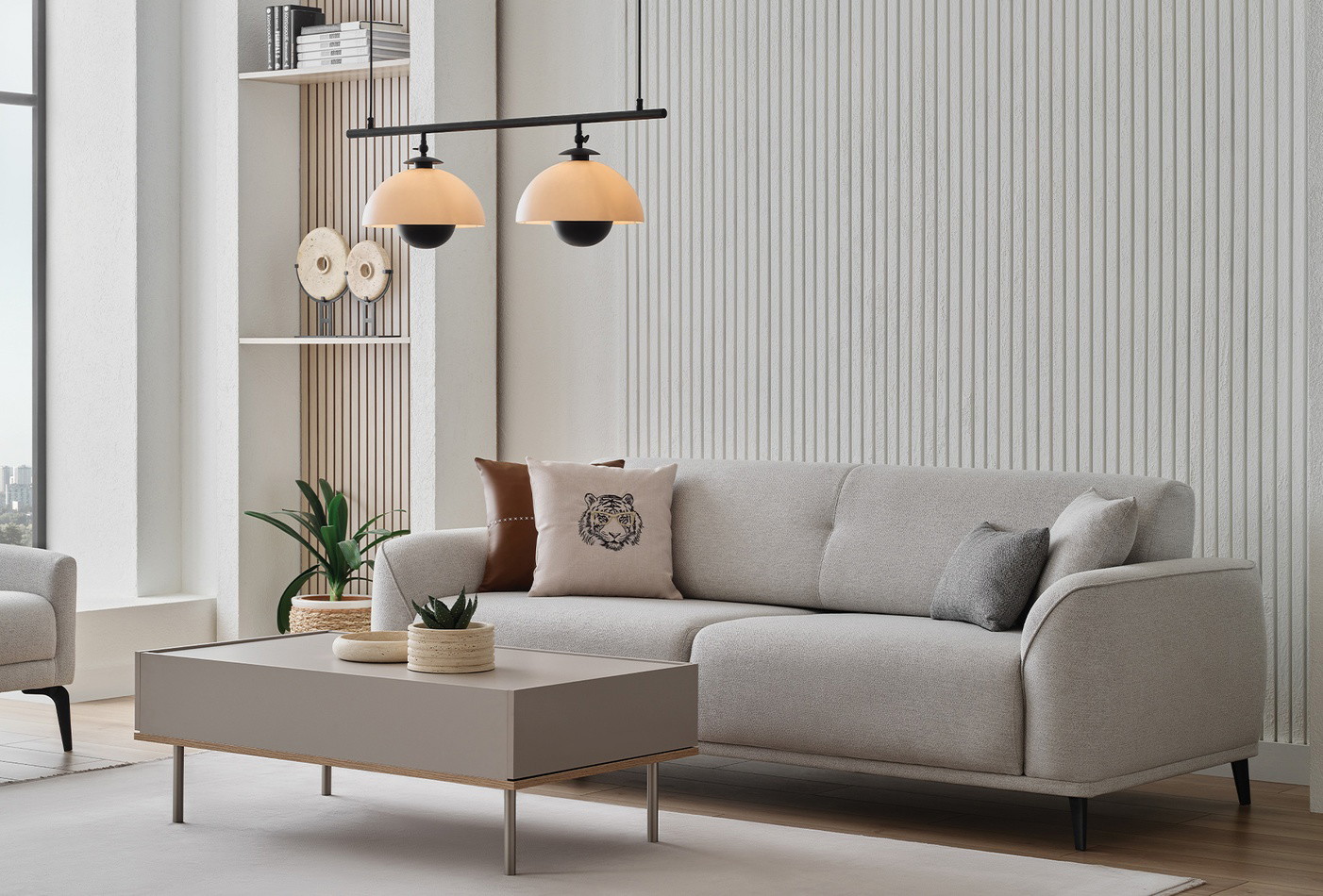CANTE 3-Seater Sofa Bed with Fabric Upholstery in Cream, Contemporary Style