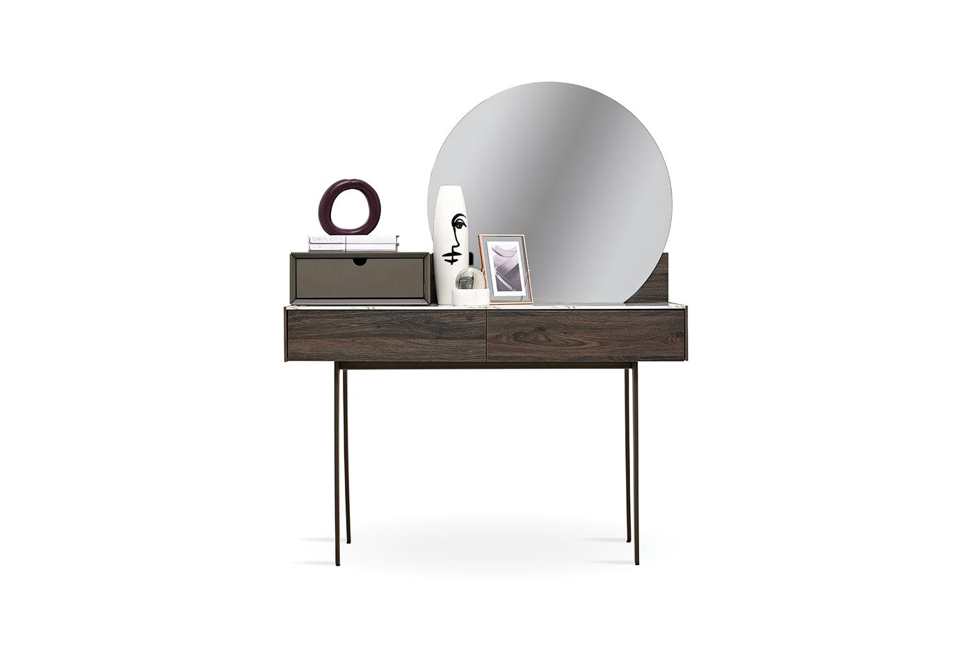 GIORNO Modern Vanity Table with Marble Top & Round Mirror