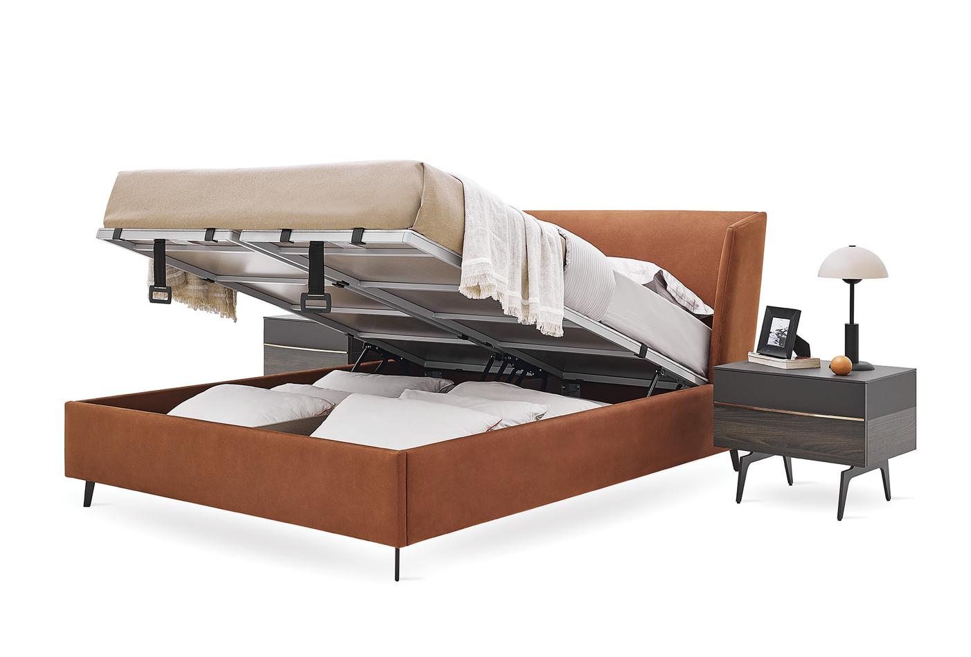 MARION Contemporary King Size Bed Base with Fabric Upholstery
